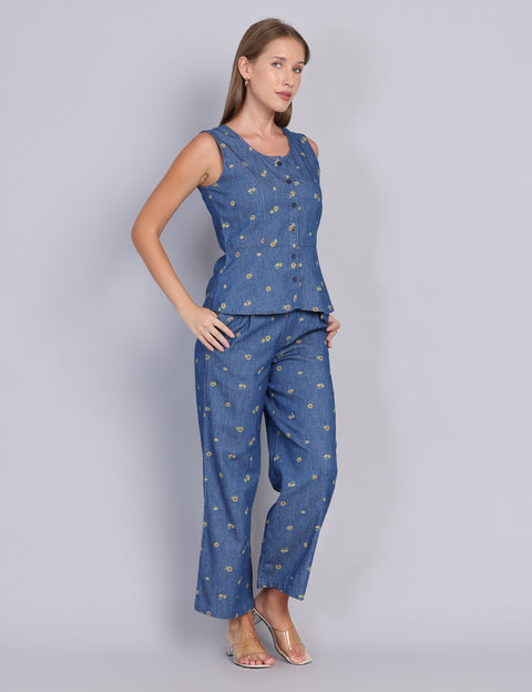 Wearhouse Women's Blue Denim Slim Fit Coord Set