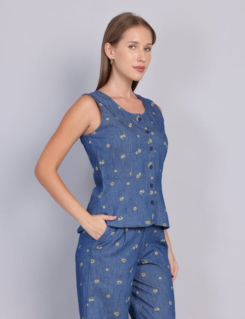 Wearhouse Women's Blue Denim Slim Fit Coord Set