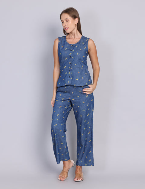 Wearhouse Women's Blue Denim Slim Fit Coord Set