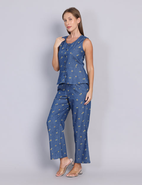 Wearhouse Women's Blue Denim Slim Fit Coord Set