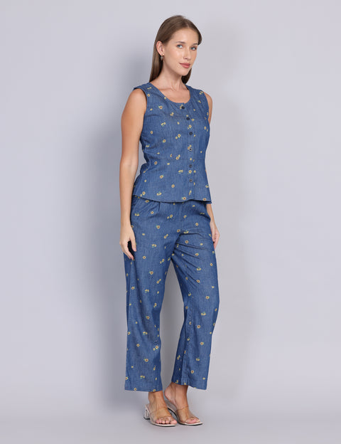Wearhouse Women's Blue Denim Slim Fit Coord Set