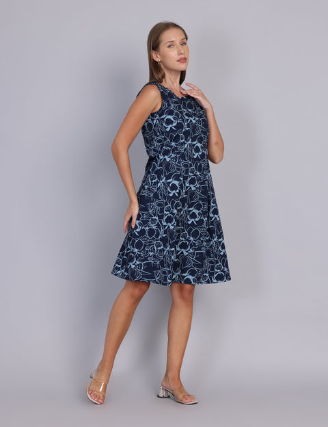 Wearhouse Women's Navy Woven Slim Fit Cotton Dress