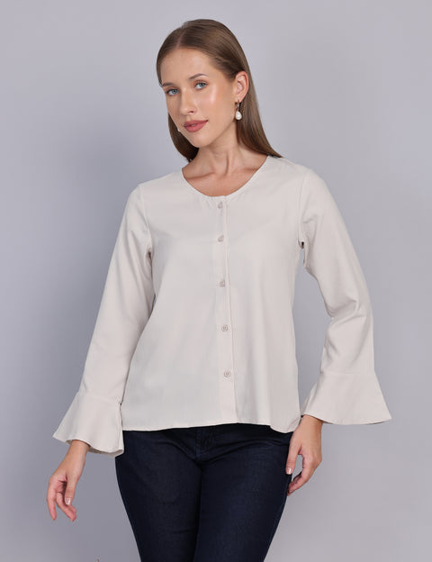 Wearhouse Women's Beige Woven Slim Fit Cotton Top