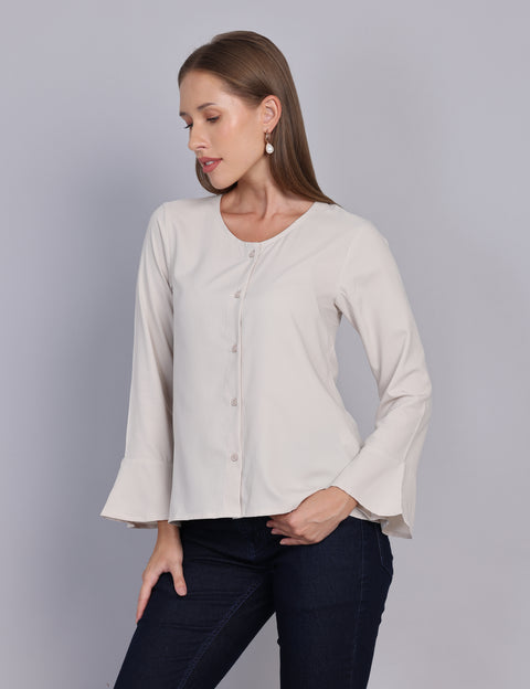 Wearhouse Women's Beige Woven Slim Fit Cotton Top