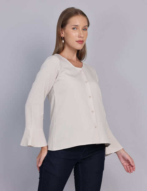 Wearhouse Women's Beige Woven Slim Fit Cotton Top