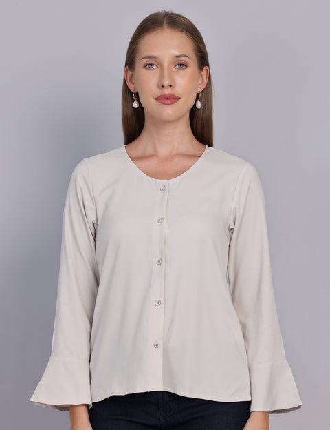 Wearhouse Women's Beige Woven Slim Fit Cotton Top