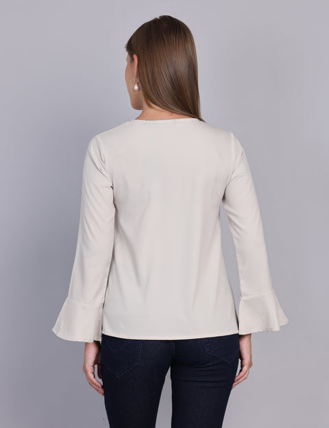 Wearhouse Women's Beige Woven Slim Fit Cotton Top