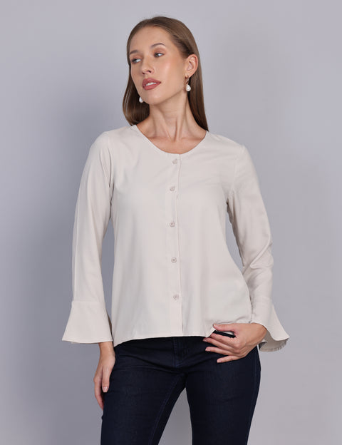 Wearhouse Women's Beige Woven Slim Fit Cotton Top