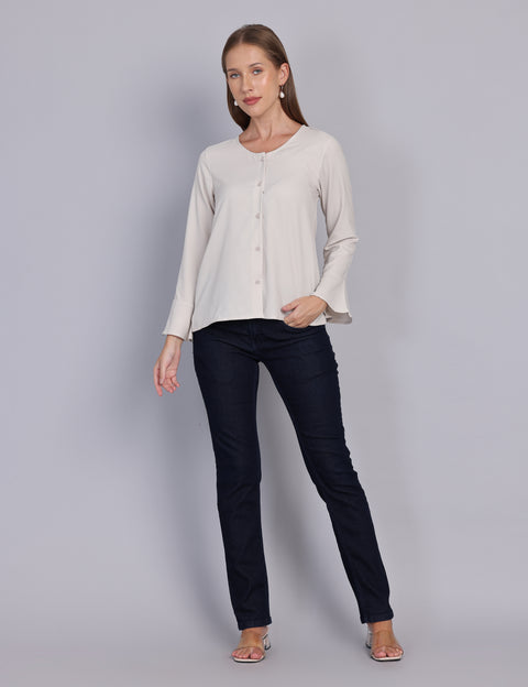 Wearhouse Women's Beige Woven Slim Fit Cotton Top