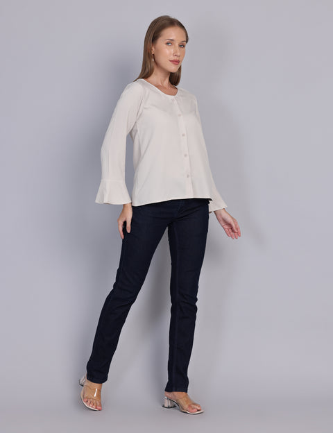 Wearhouse Women's Beige Woven Slim Fit Cotton Top