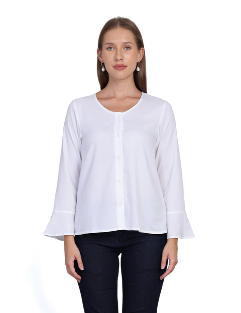 Wearhouse Women's White Woven Slim Fit Cotton Top