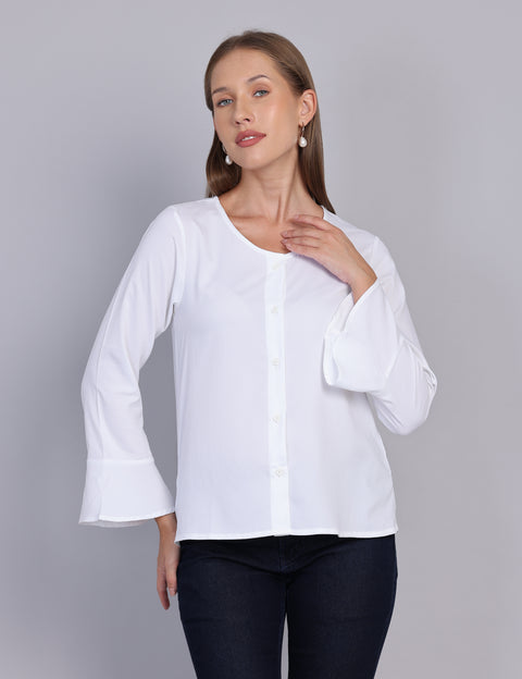 Wearhouse Women's White Woven Slim Fit Cotton Top