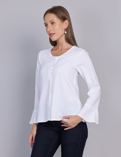 Wearhouse Women's White Woven Slim Fit Cotton Top