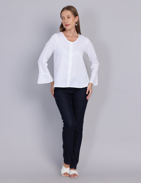 Wearhouse Women's White Woven Slim Fit Cotton Top