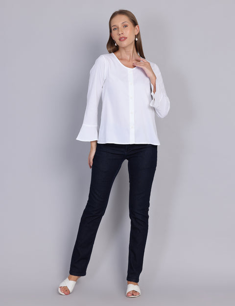 Wearhouse Women's White Woven Slim Fit Cotton Top