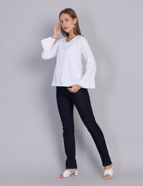 Wearhouse Women's White Woven Slim Fit Cotton Top