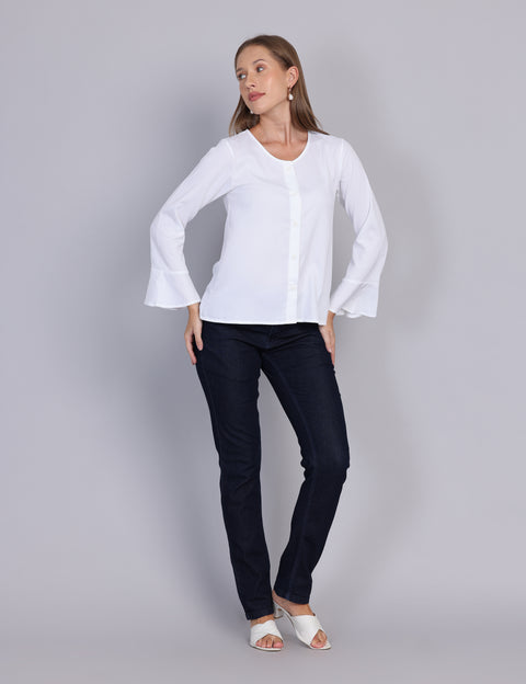 Wearhouse Women's White Woven Slim Fit Cotton Top