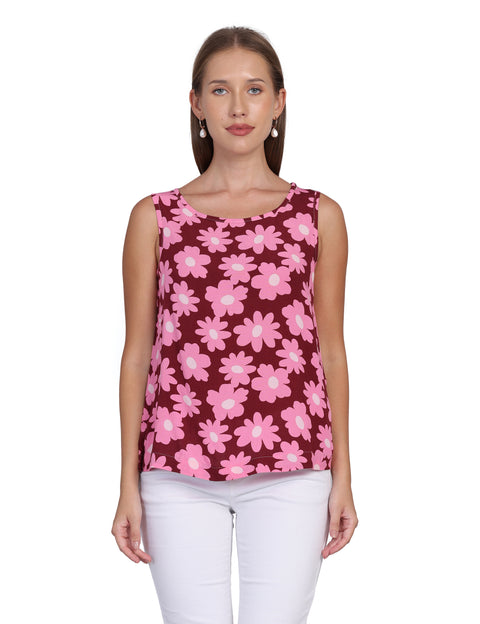 Wearhouse Women's Wine Woven Slim Fit Cotton Top