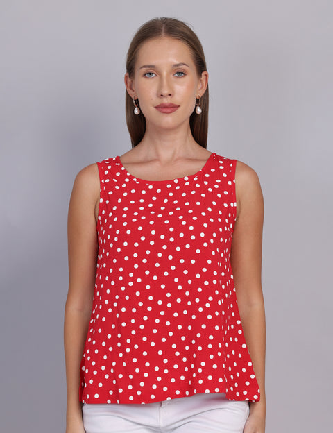 Wearhouse Women's Red Woven Slim Fit Cotton Top