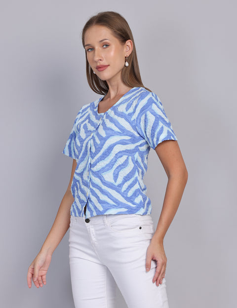 Wearhouse Women's Blue Woven Slim Fit Cotton Top