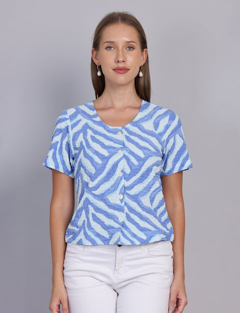 Wearhouse Women's Blue Woven Slim Fit Cotton Top