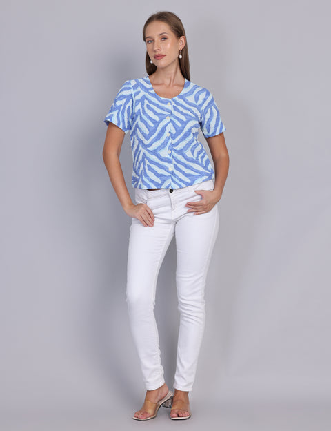 Wearhouse Women's Blue Woven Slim Fit Cotton Top