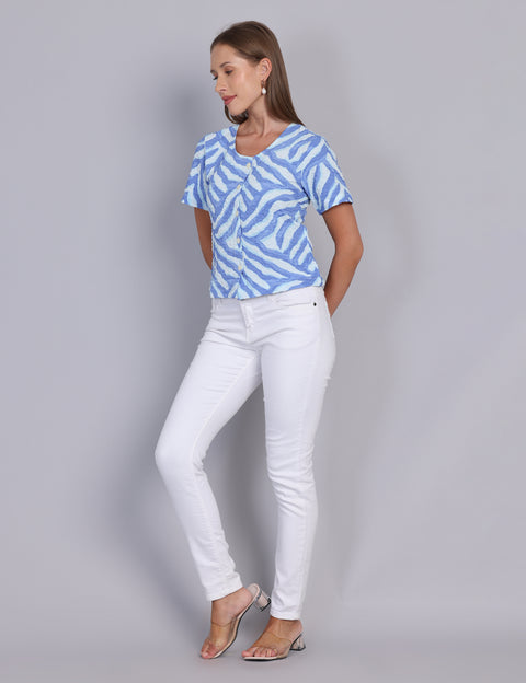Wearhouse Women's Blue Woven Slim Fit Cotton Top