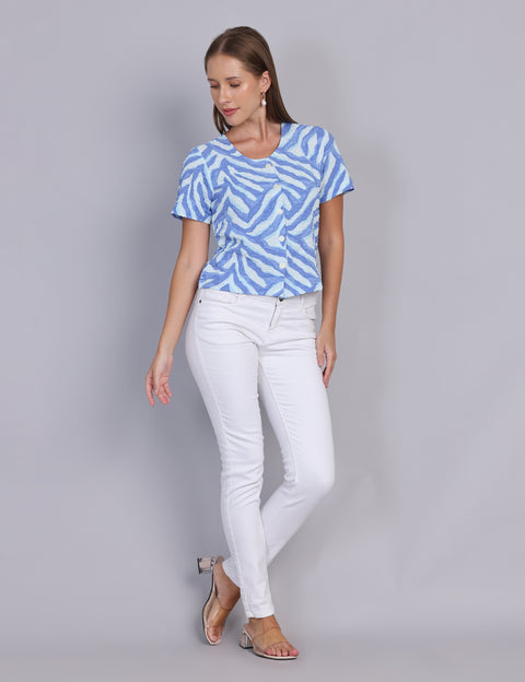 Wearhouse Women's Blue Woven Slim Fit Cotton Top
