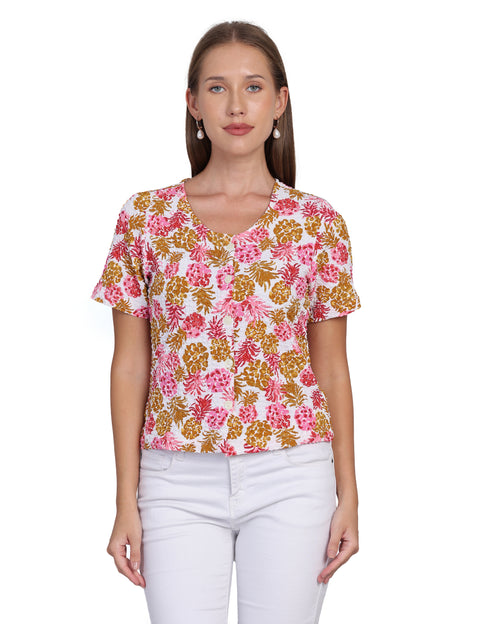 Wearhouse Women's Pink Woven Slim Fit Cotton Top