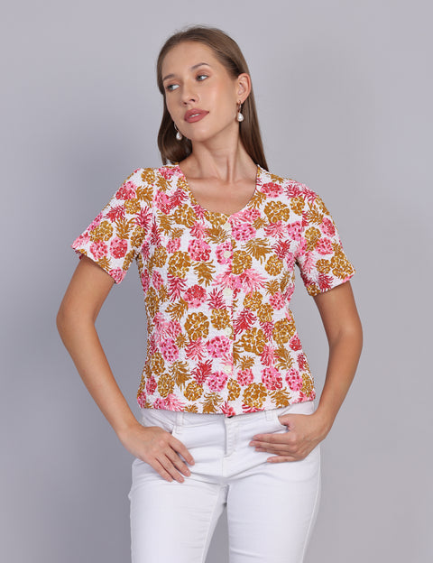 Wearhouse Women's Pink Woven Slim Fit Cotton Top