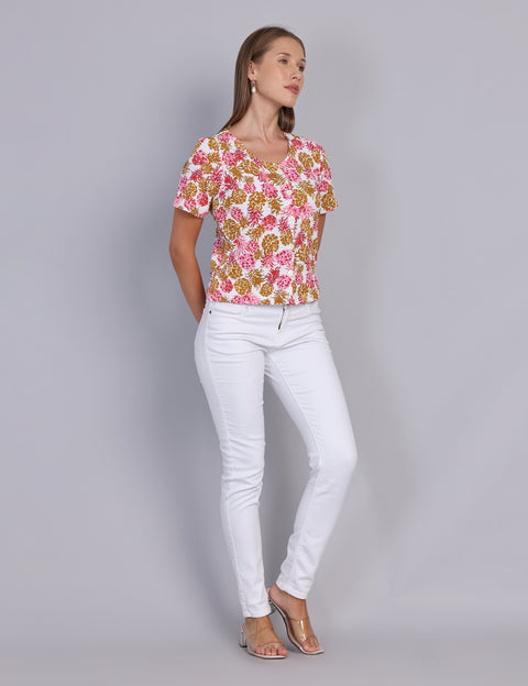 Wearhouse Women's Pink Woven Slim Fit Cotton Top