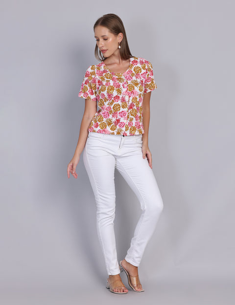 Wearhouse Women's Pink Woven Slim Fit Cotton Top