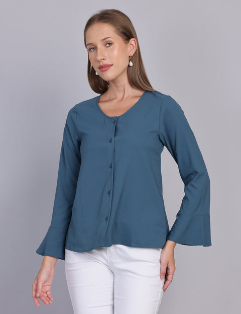 Wearhouse Women's Teal Woven Slim Fit Cotton Top