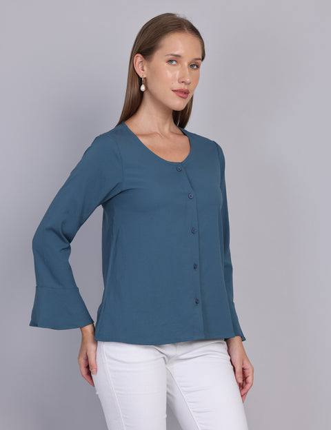 Wearhouse Women's Teal Woven Slim Fit Cotton Top