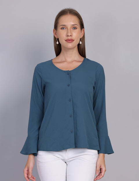 Wearhouse Women's Teal Woven Slim Fit Cotton Top