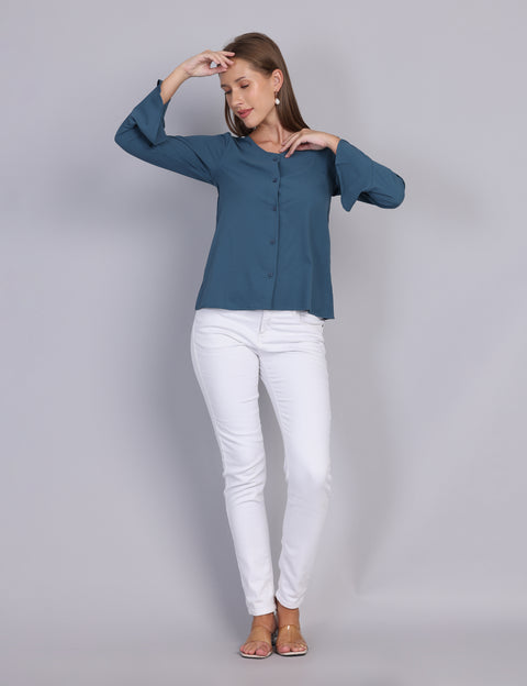 Wearhouse Women's Teal Woven Slim Fit Cotton Top