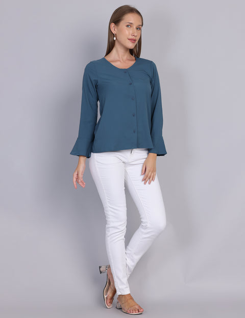Wearhouse Women's Teal Woven Slim Fit Cotton Top