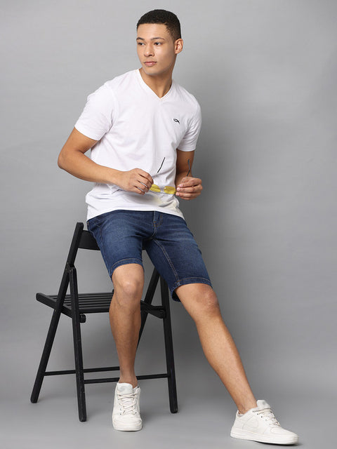 Men's Dark Blue Slim Fit Strechable Denim Shorts