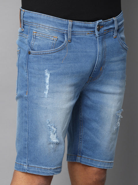 Men's Light Blue Slim Fit Light Faded Denim Shorts, Light Indigo