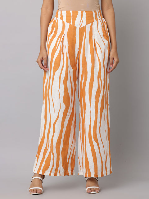 Women's Multi Colour Printed Linen Palazzo