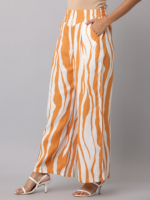 Women's Multi Colour Printed Linen Palazzo