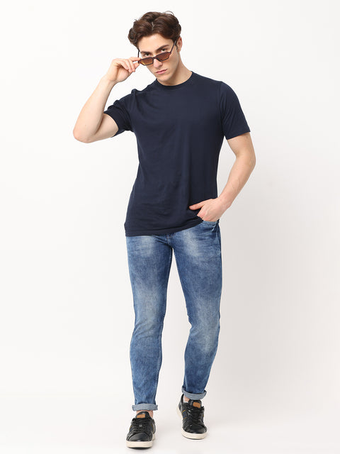 Men's Navy Blue Slim Fit Strechable Jeans