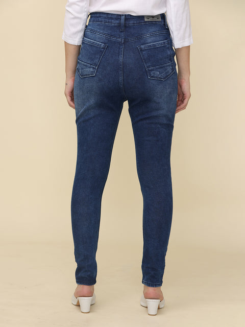 Women's Skinny Fit High Rise Distressed Jeans Trouser, Dark Blue