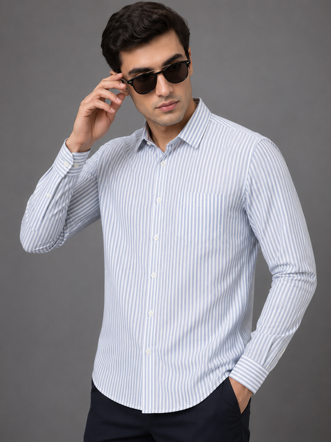 Men Regular Fit Checkered Spread Collar stripes Casual Cotton Shirt
