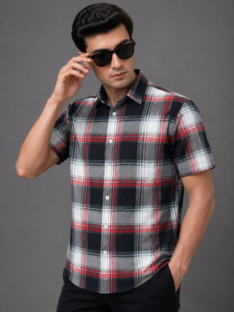 Men Regular Fit Checkered Spread Collar checkered Casual Cotton Shirt