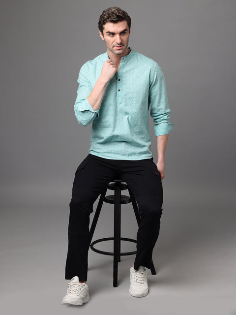 Men's Blue Cotton Linen Slim Fit Kurta Shirt