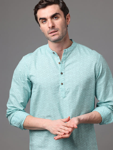 Men's Blue Cotton Linen Slim Fit Kurta Shirt