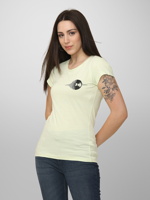 Women's Light Yellow Round Neck Printed T-Shirt