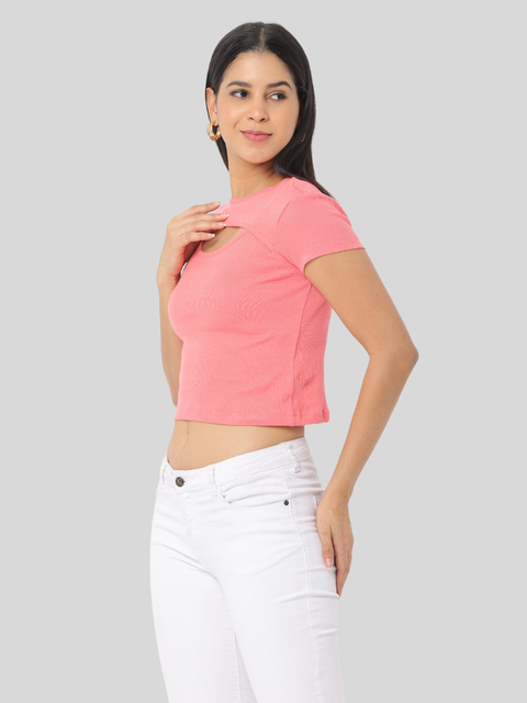 Women's Cutout Short Sleeve Crop T-Shirt, Pink