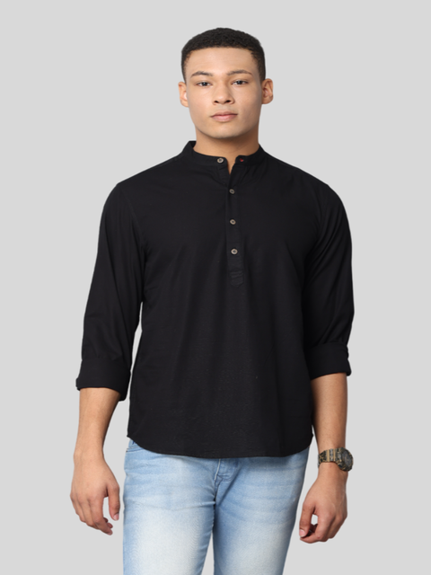 Men's Slim Fit Full Sleeve Solid Kurta Shirt, Black